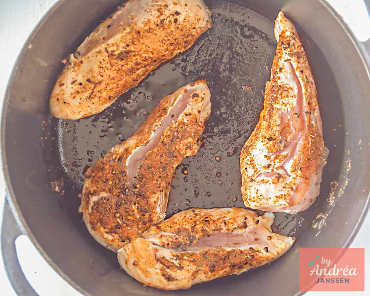 Chicken baked in the pan until just browned