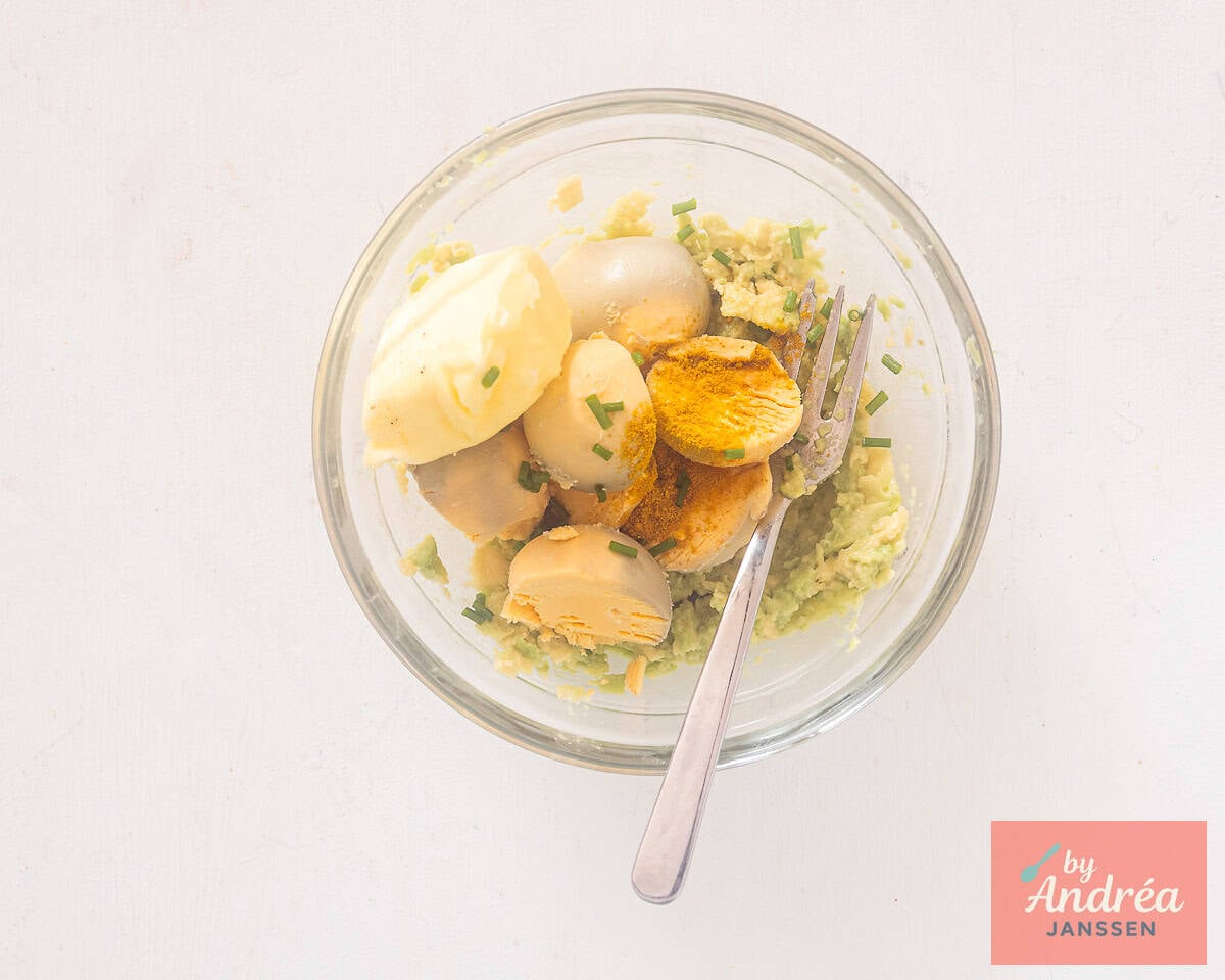 Mix avocado with egg yolk, butter, and other flavorings