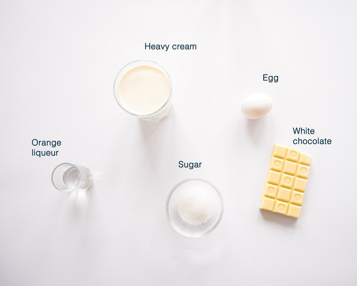 Ingredients White chocolate mousse on a white background with text description