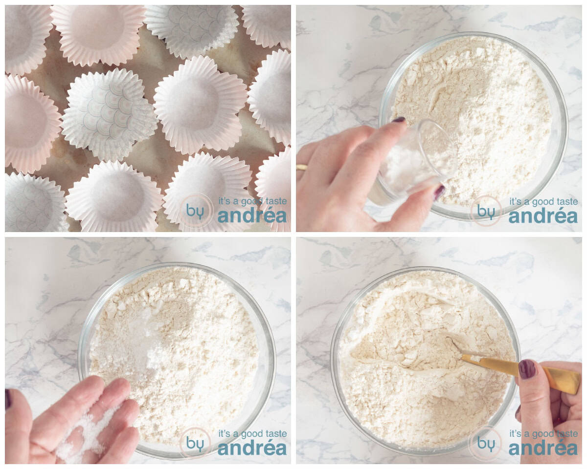 Put the forms into the tin and mix the dry ingredients