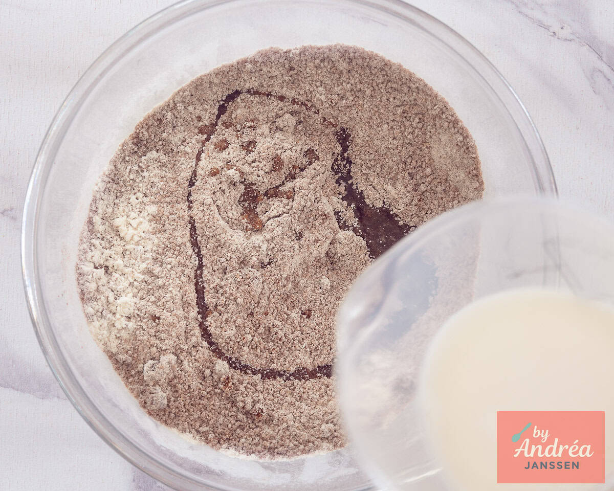 Dry ingredients for gingerbread to which milk is added.