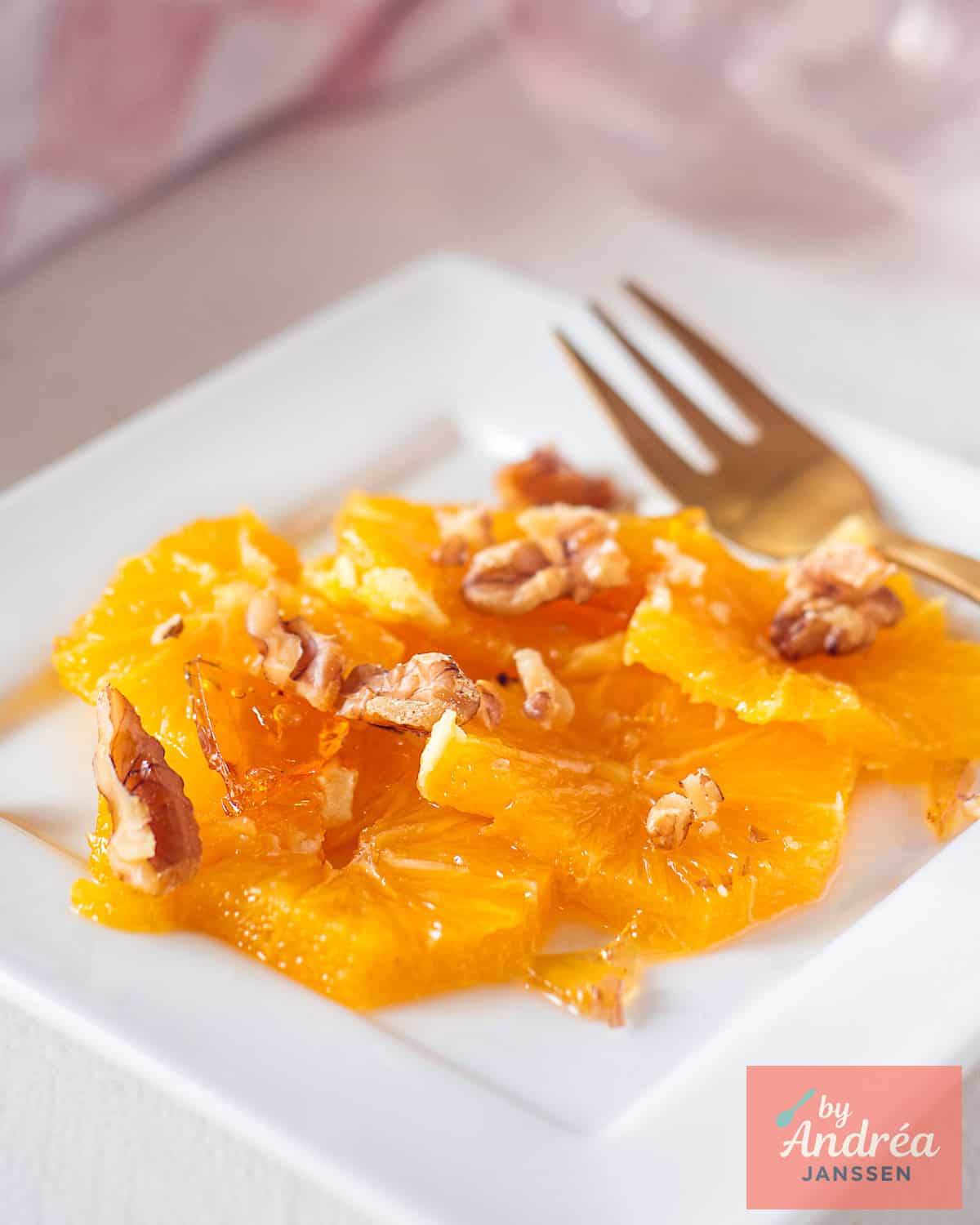 Fresh Oranges with Honey Dressing and Walnut Crunch
