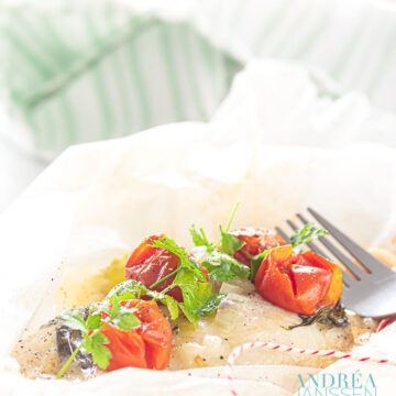Cod fish package from the oven