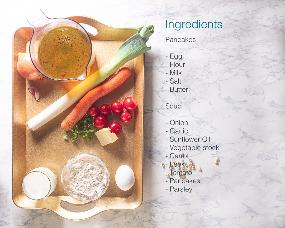 Ingredients fläddlesuppe (German pancake soup)