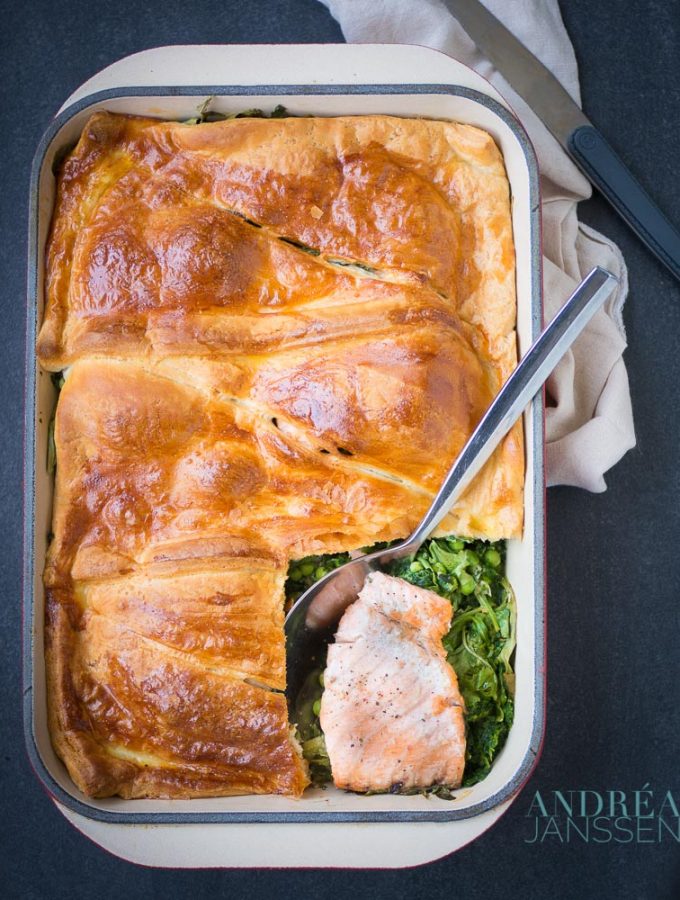 OVENSCHOTEL MET ZALM EN SPINAZIE-22 ovenschotel met zalm, spinazie, rucuola en doperwtjes