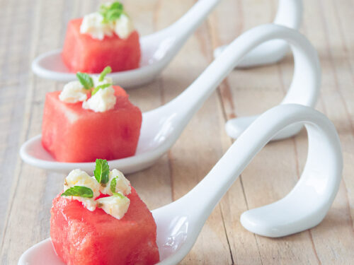 watermelon appetizers with feta and mint