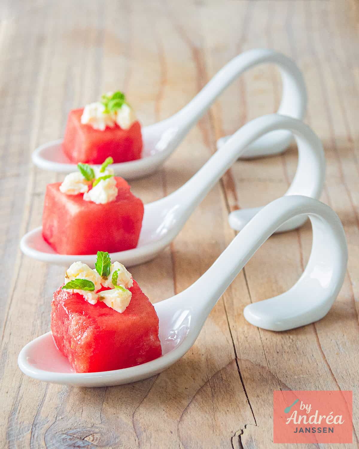 watermelon appetizers with feta and mint