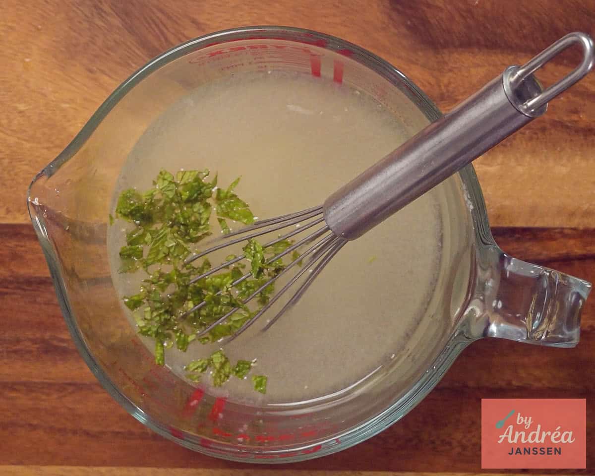 Finely chopped mint is mixed in.
