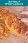 A picture from above of cloud breads homemade. A text above: cloud bread with cottage cheese