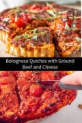 Two bolognese quiches pictures above each other bolognese quiches with ground beef and cheese