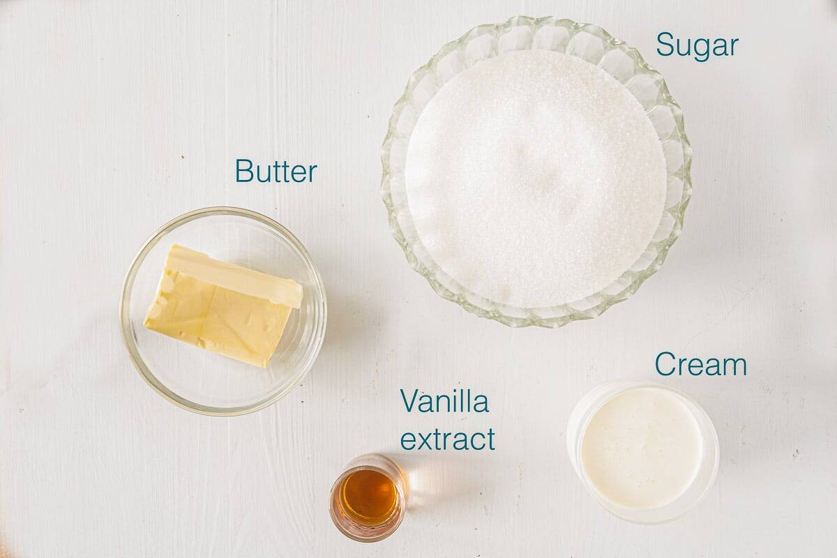 Ingredients caramel fudge on a white background with text description