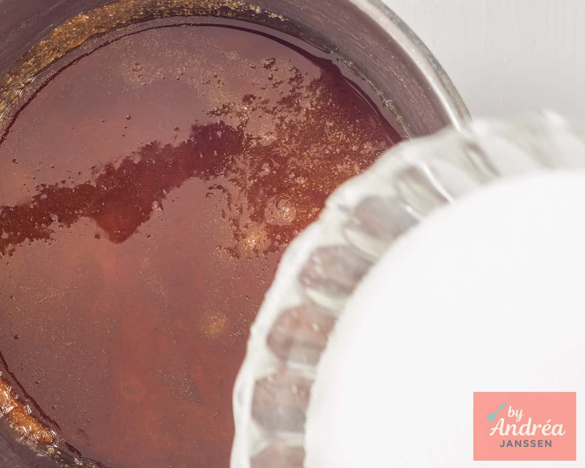 Add sugar to the caramel in the saucepan