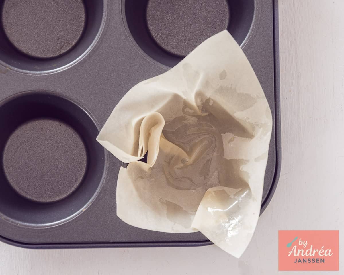 Phyllo dough in a cupcake tin.
