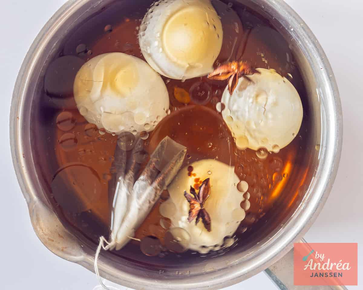Eggs are marinating in flavorful liquid