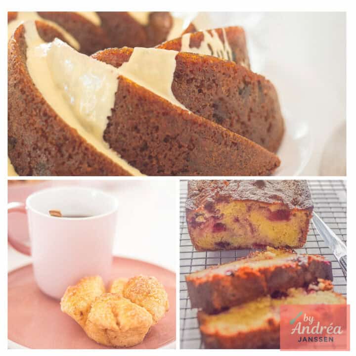 Een vierkante foto met drie baksels die goed zijn met de kerstdagen.