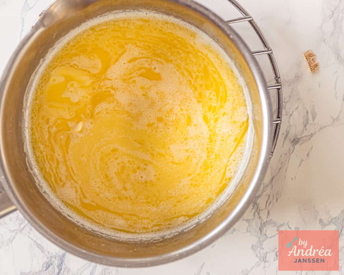 Butter melted in a saucepan with milk