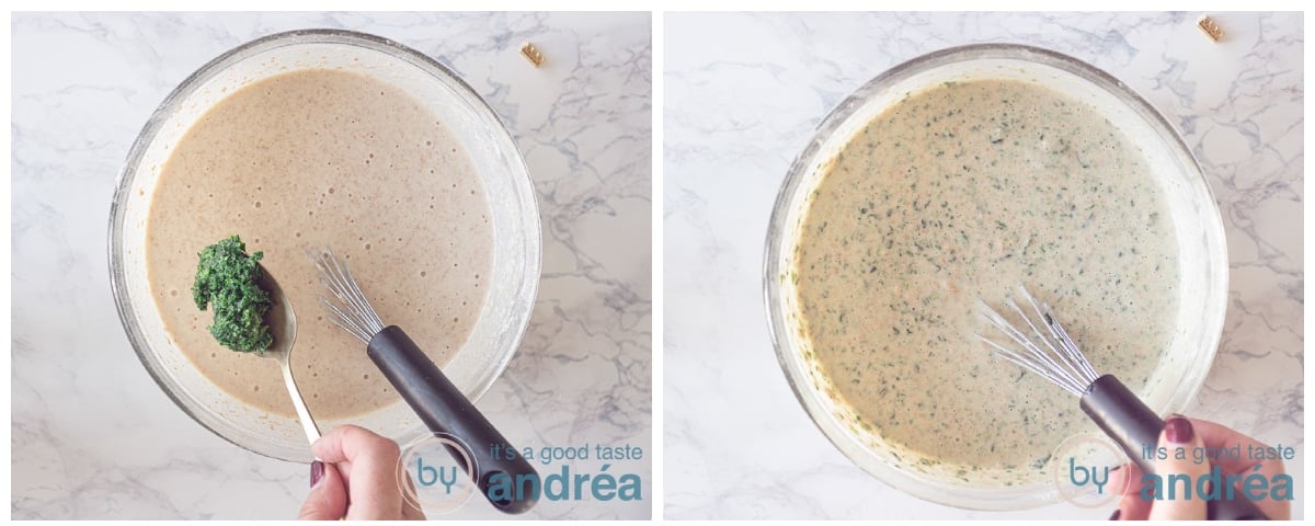 Add the spinach to the batter and mix