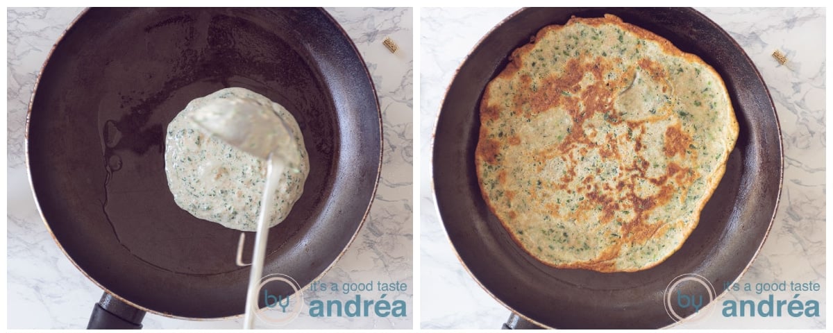 Bake the spinach batter in a frying pan