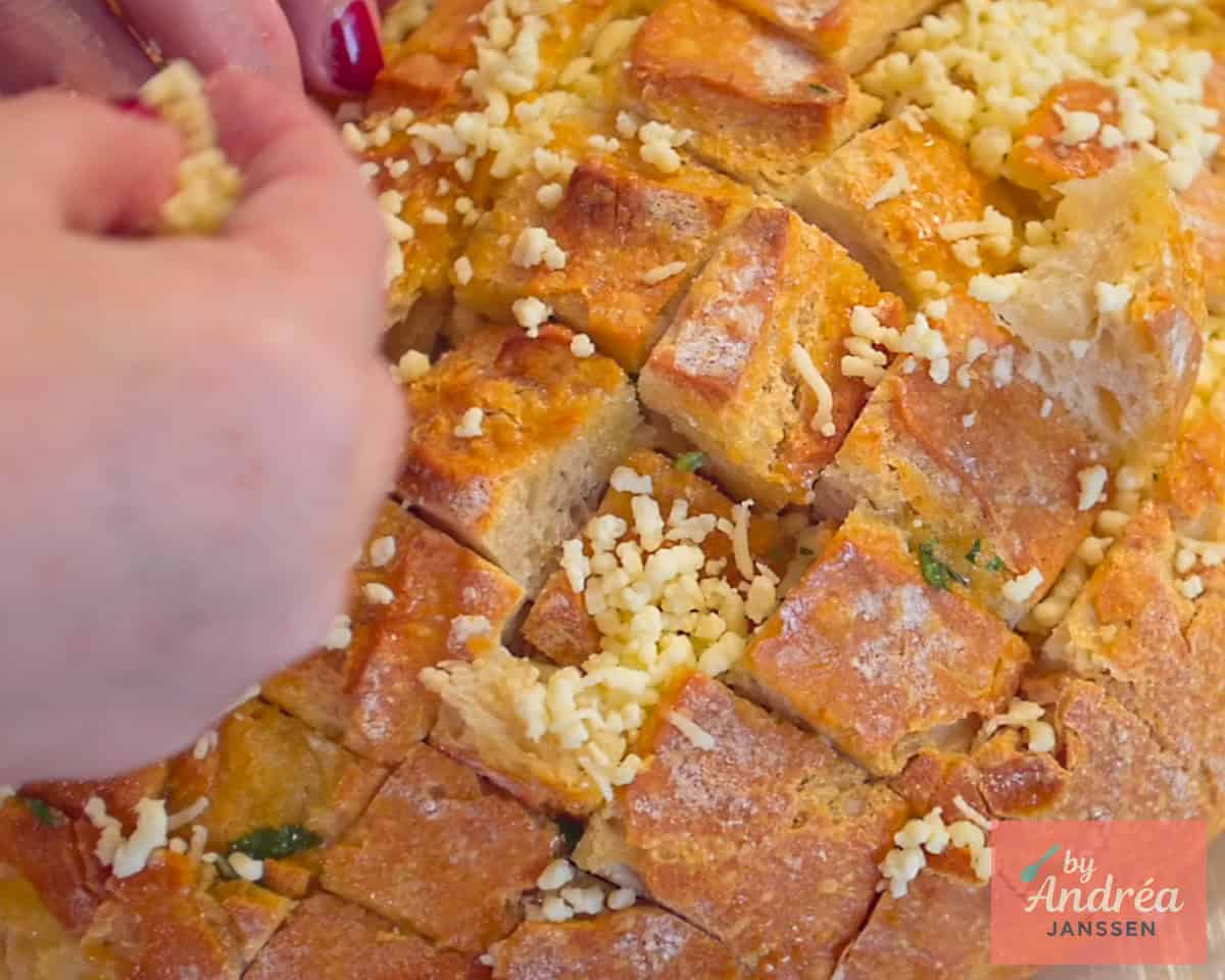 Fill mozzarella between the slits for extra cheese threads