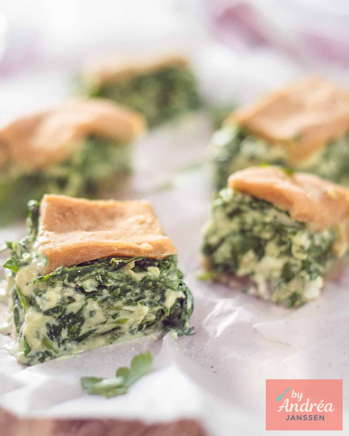 Kammer pie cubes on a piece of white baking paper.