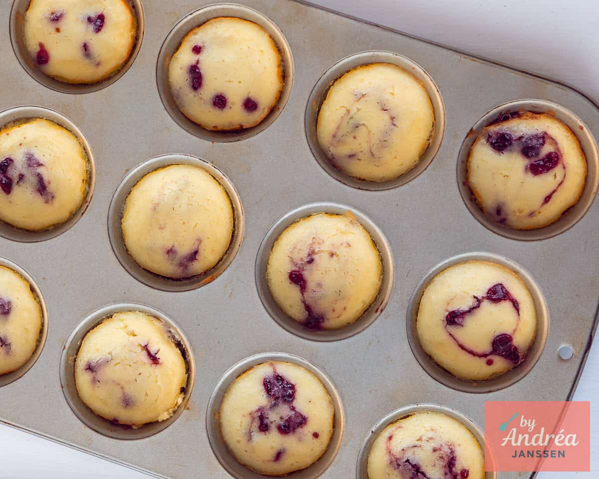 Bake the mini cheesecakes until they are set.