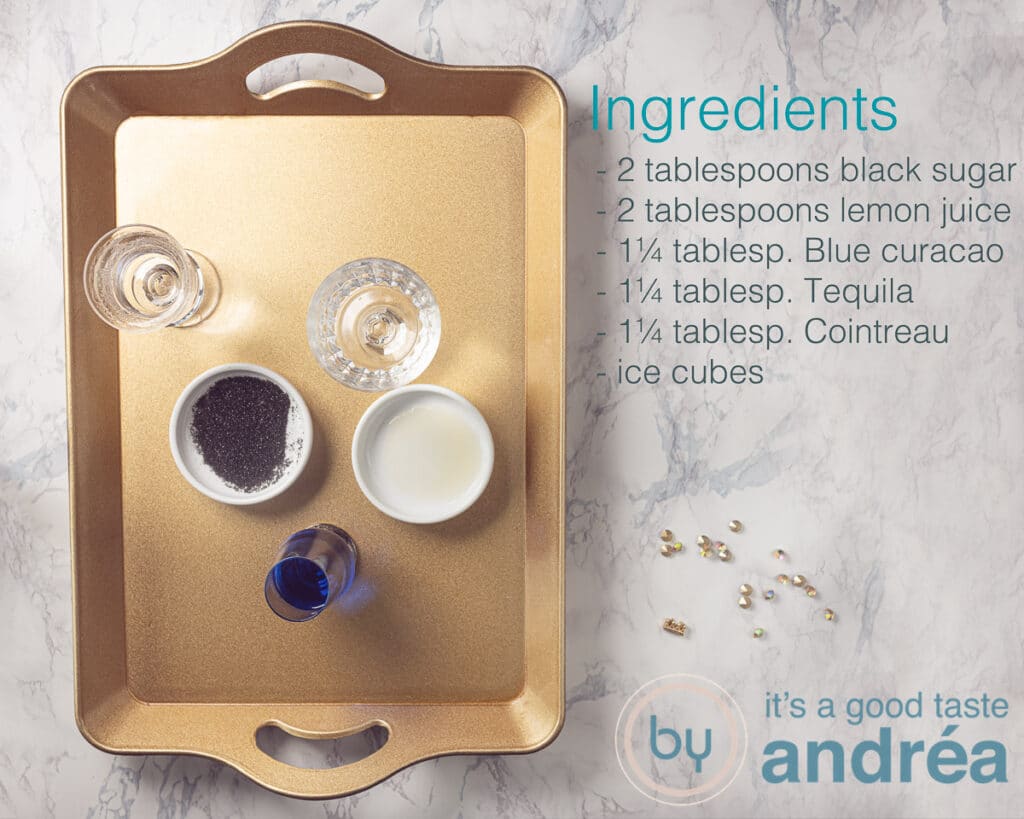 Ingredients for a Halloween blues cocktail