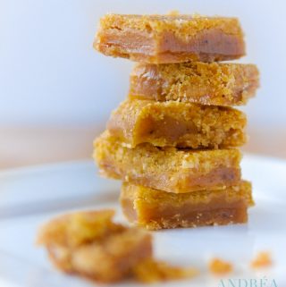 Caramel praline toffees stacked on a plate