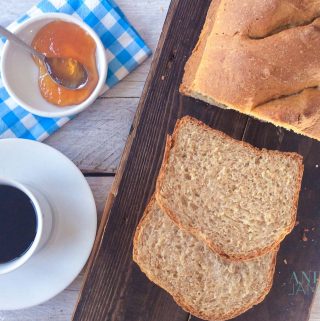 slices of Whole grain spelt bread with coffee and jelly