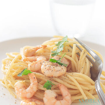 Spaghetti carbonara met garnalen