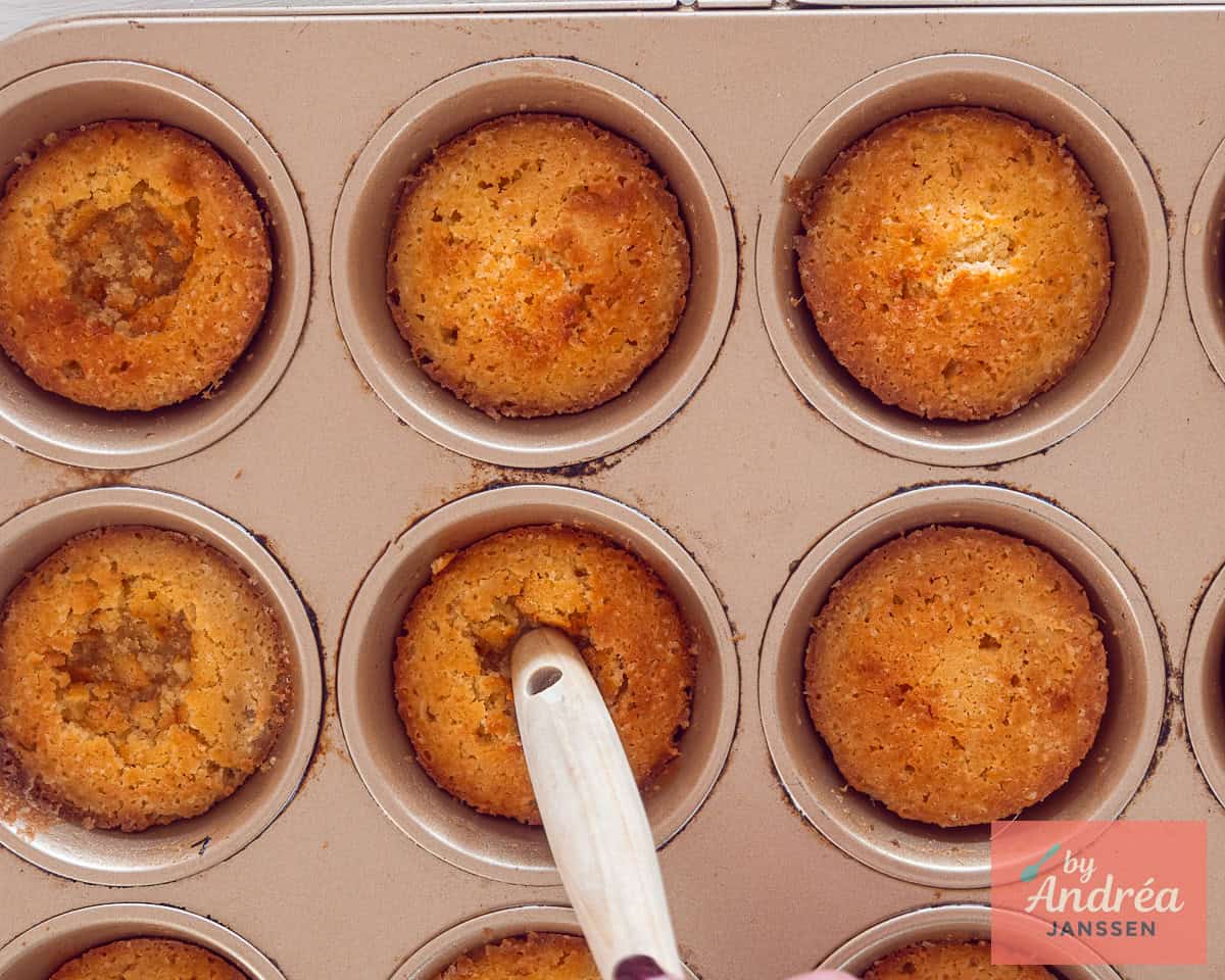 Make a hole in the middle of the baked twix cupcakes
