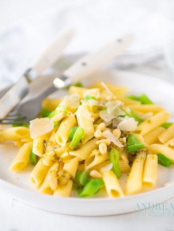 Pasta pesto met snijbonen-3-bewerkt Pasta pesto met snijbonen