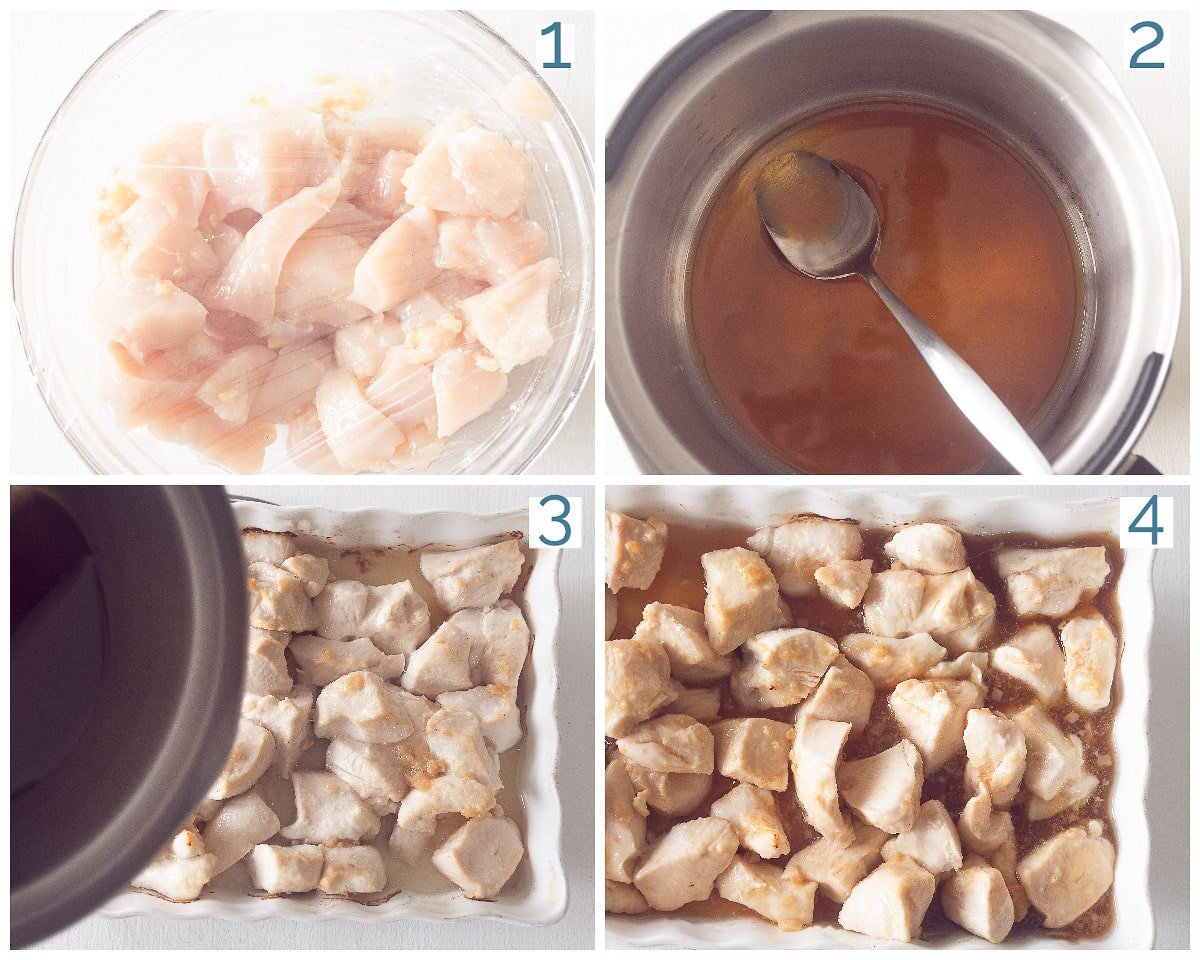 4 collage photo preparation Honey Ginger Chicken from the Oven