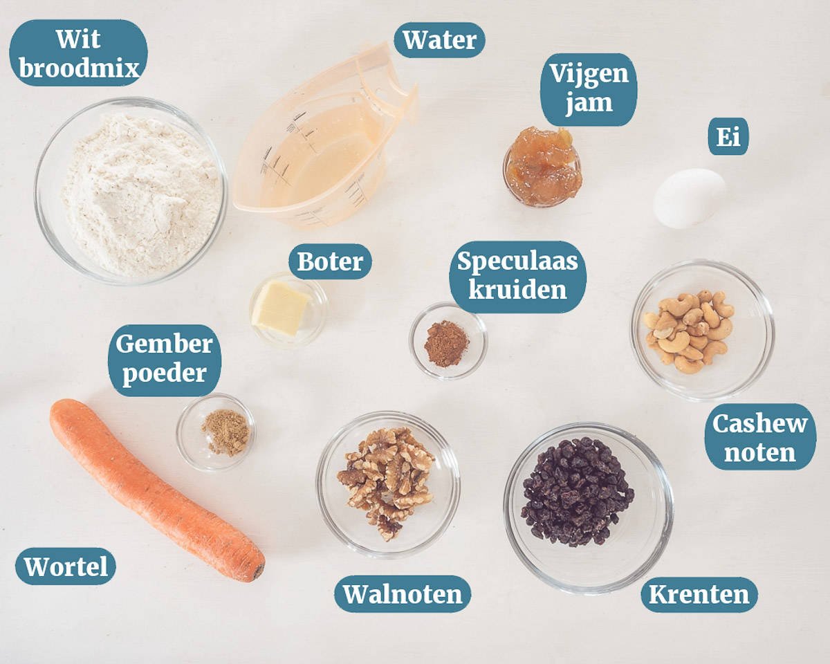 Ingredienten Broodkrans Maken met Wortel, Speculaas en Vijgenjam