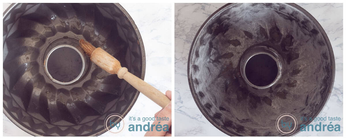 Brush the tin and flour it