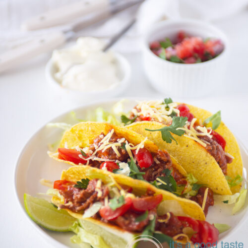 Spicy minced beef tacos with salsa By Andrea Janssen