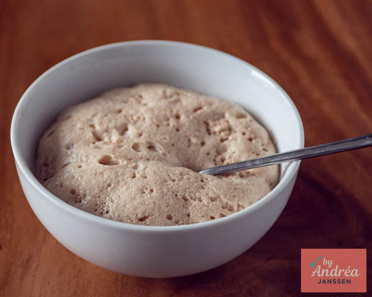 Airy yeast in a white bowl