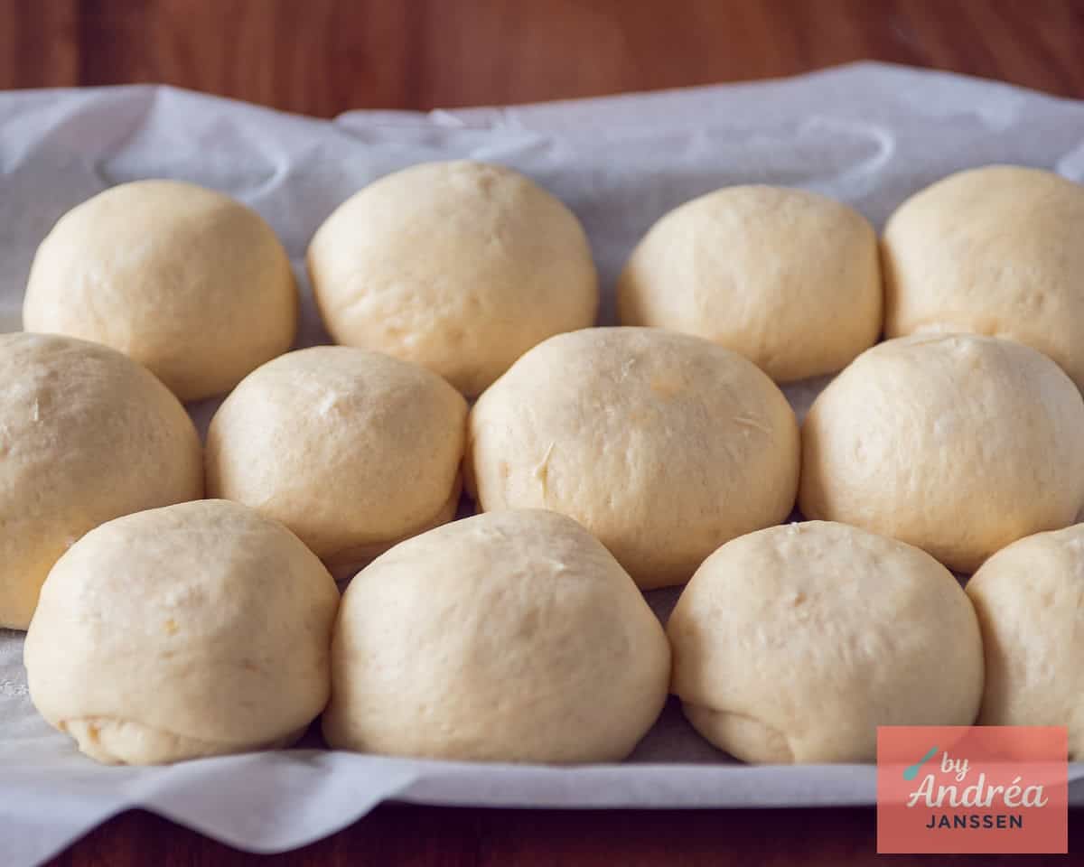 Risen dough on a baking plate