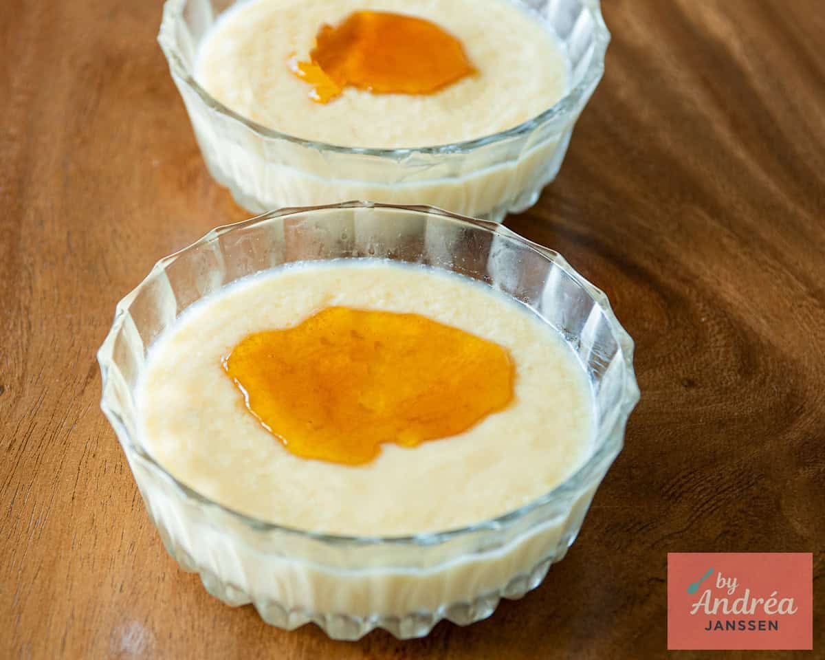 Pour caramel on top of the custard