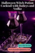 Witch Potion Cocktail for Halloween Parties a text on top: Halloween witch potion cocoktail with baileys and vodka