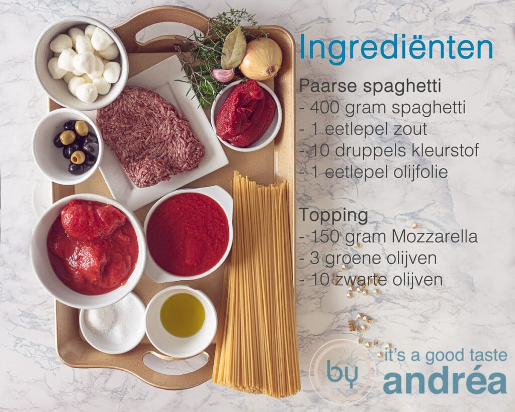 Ingrediënten spaghetti en topping