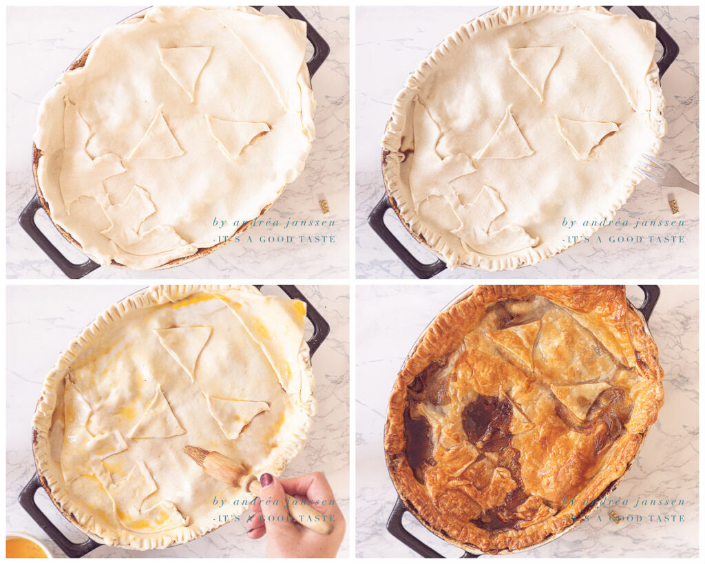 Decorate with puff pastry and bake in the oven