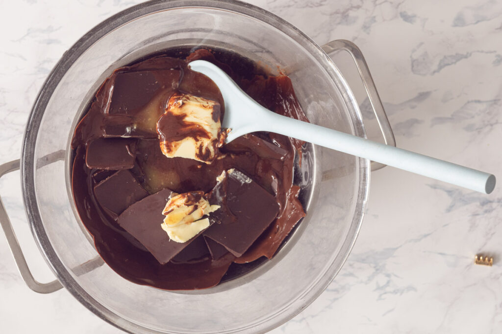 Melt butter and chocolate au-bain-marie