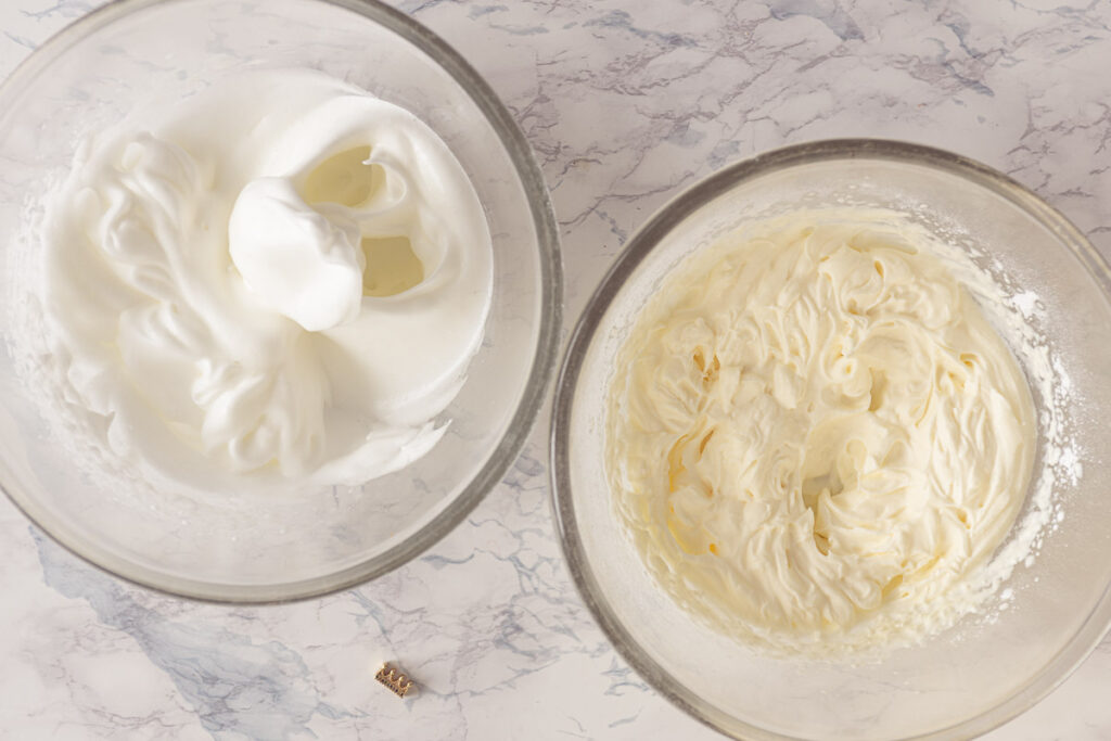 whisked cream and stiffen egg whites