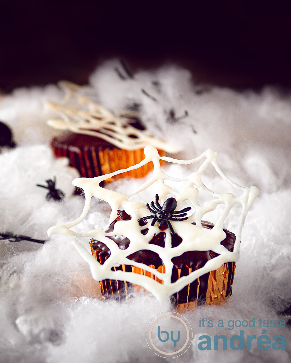 c t a Halloween recipe Nutella chocolate cupcakes with spiderwebs