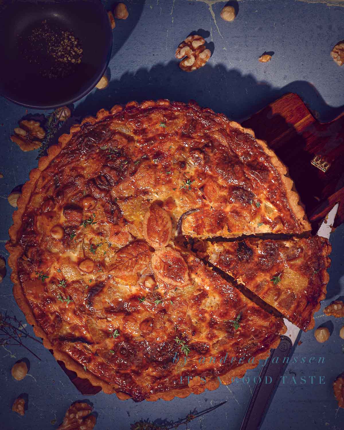 Fall quiche with pumpkin and sweet potato