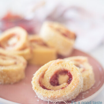 Strawberry cake rolls on a white plate