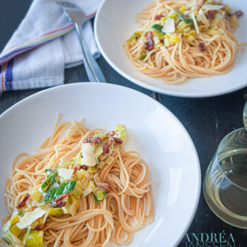 Spaghetti met prei en mascarpone - spaghetti with leeks and mascarpone-bewerkt
