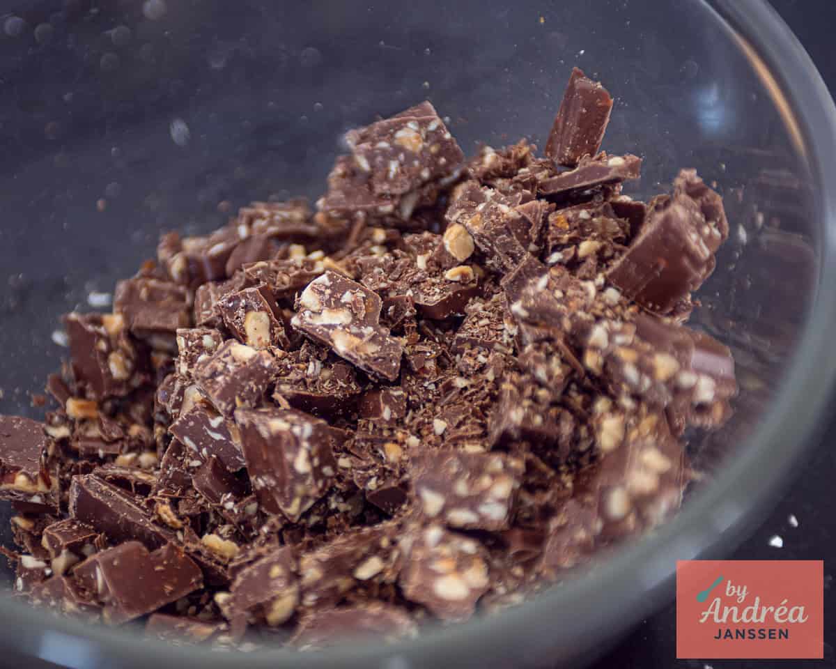 Chocolate and hazelnut in a glass bowl