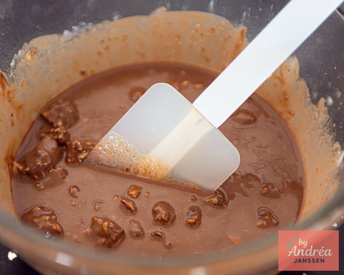 Melted chocolate in a glass bowl
