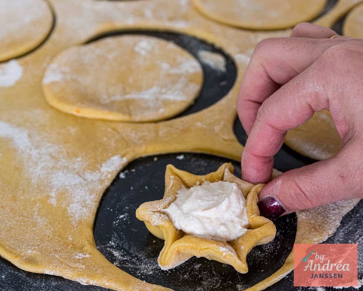 Filled dough formed by hand
